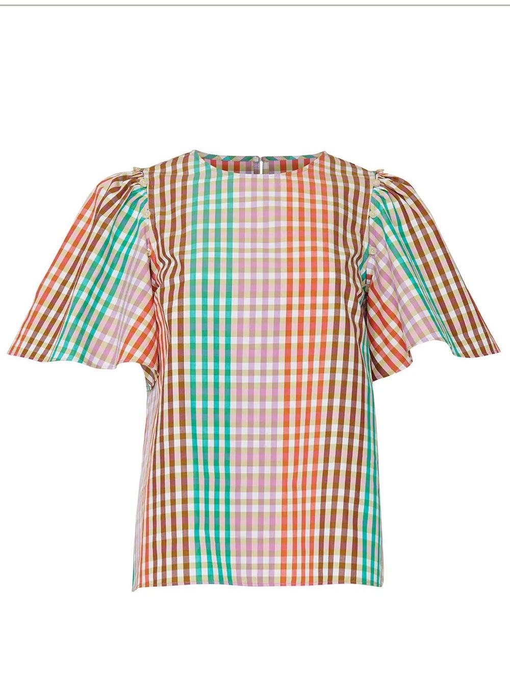 •Kate Spade• colorful rainbow plaid flutter sleeve top